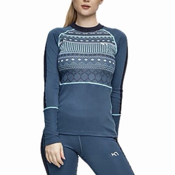 Kari Traa Size L Perle Base Layer Pullover Nordic Sweater Teal Blue Modal Wool - Picture 3 of 8